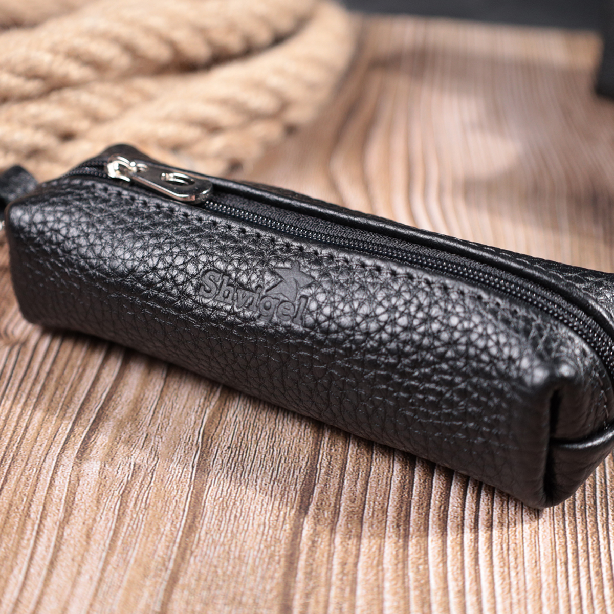 Ключница из натуральной кожи SHVIGEL 16227 Черный 14,5х4,5х3 см