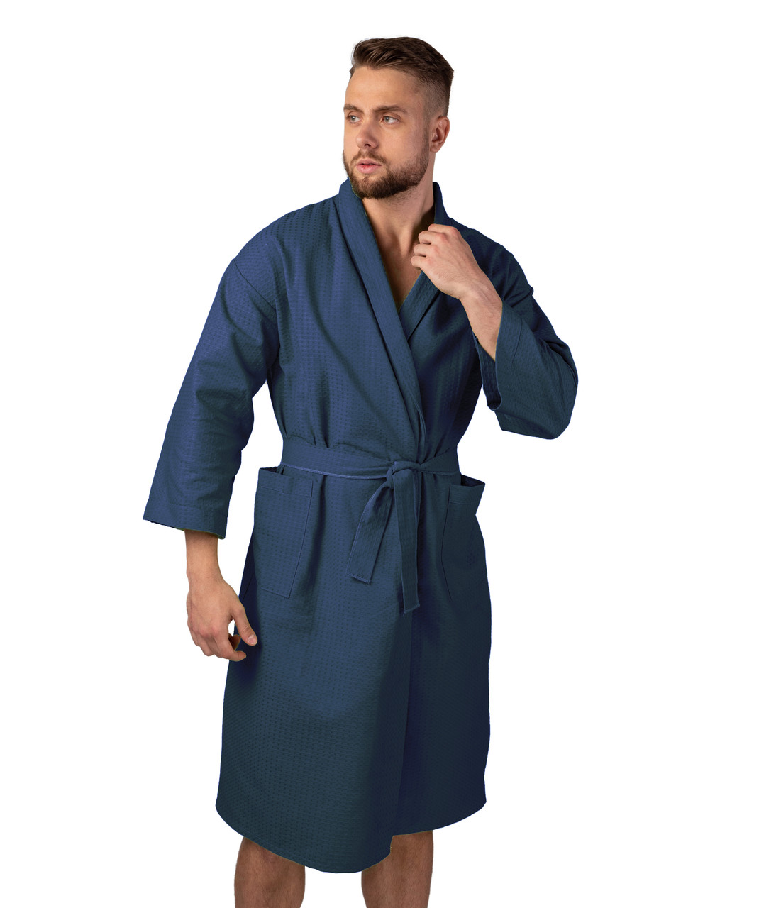 Вафельный халат Luxyart Кимоно XL Синий (LS-8792)