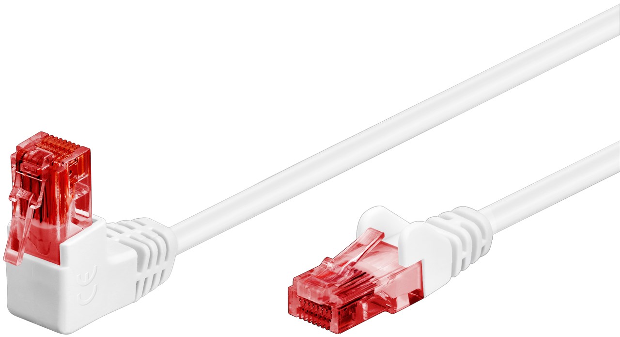 Патч-корд неекранований Goobay RJ45 UTP6  0.5m patch AWG25 1x90° D=5.9mm Gold білий (75.05.1521)