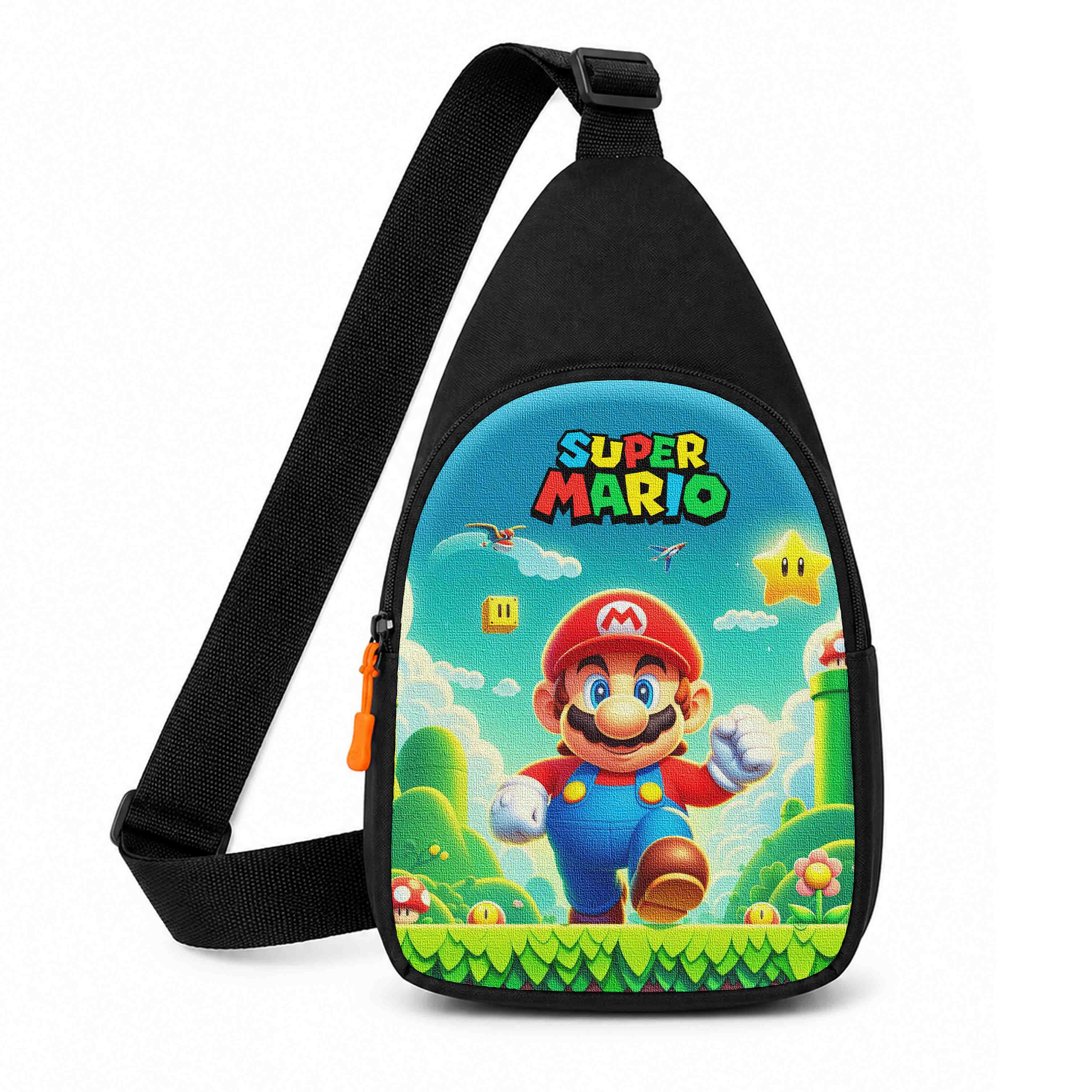 Дитяча сумка-слинг через плече Super Mario, чорна, водостійка, 29x17x5 см