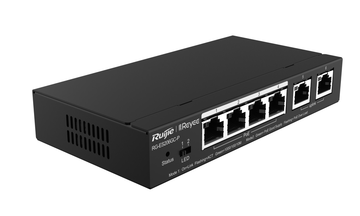 Комутатор Ruijie Reyee RG-ES206GC-P 4xGE PoE+ 2xGE Uplink CCTV