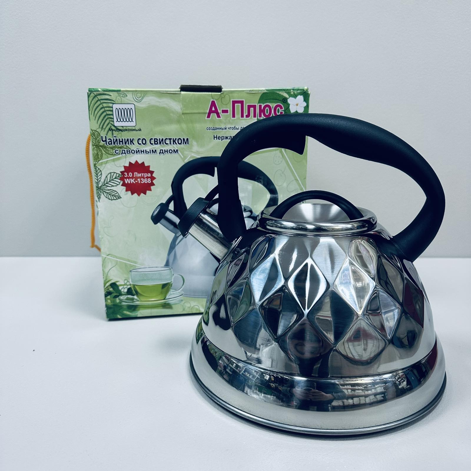 Чайник из нержавеющей стали A-Plus 1368 со свистком 3 л Стальной (23579)