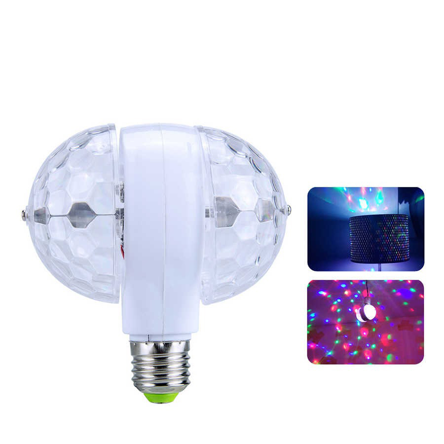 Диско LED лампа світлодіодна подвійна з обертанням та патроном E27 Magic Ball Light