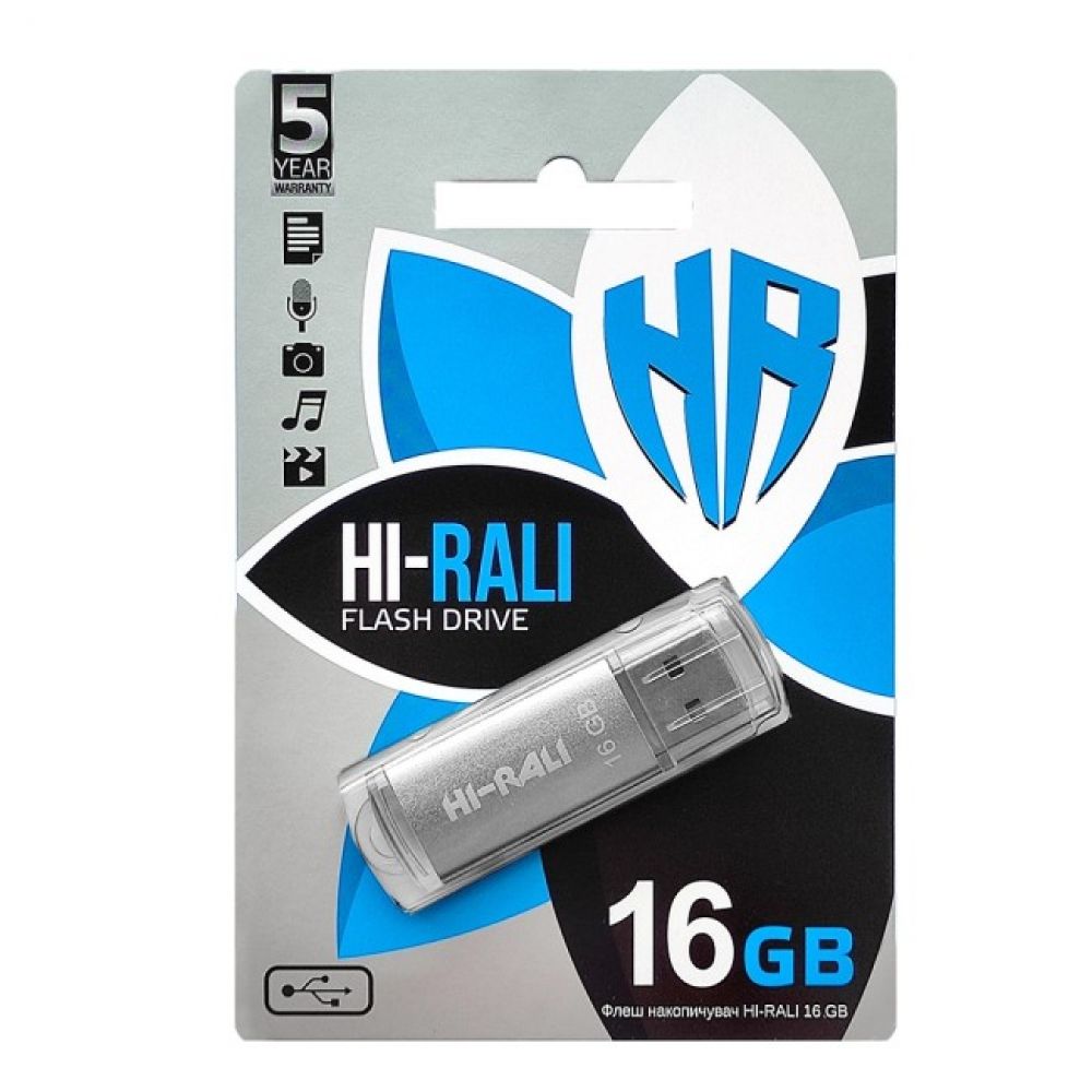 Флеш память Hi-Rali Rocket USB 2.0 16GB Steel