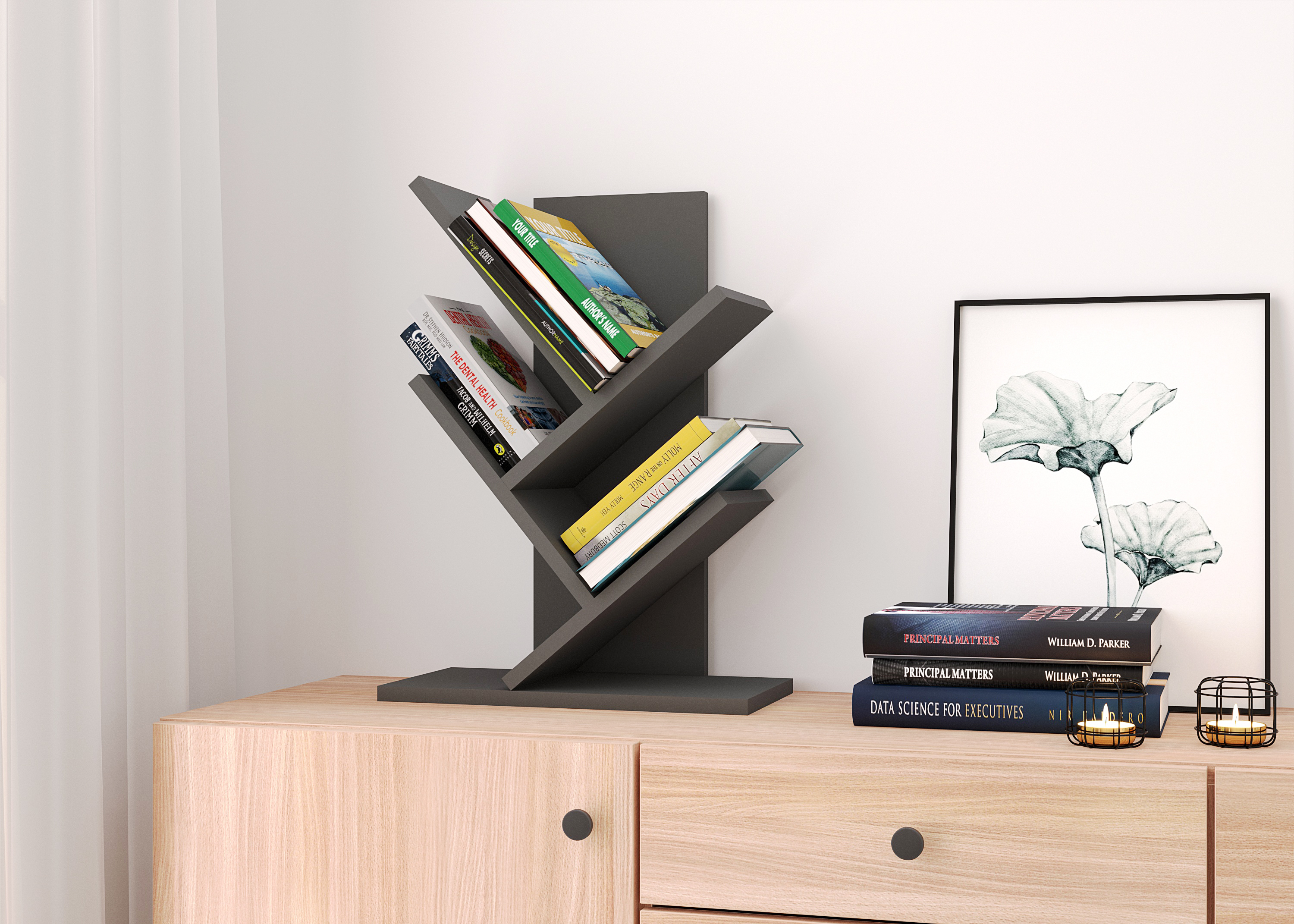 Полка книжная фигурная No Brand P-36 400х216х559 мм Антрацит (22793640)