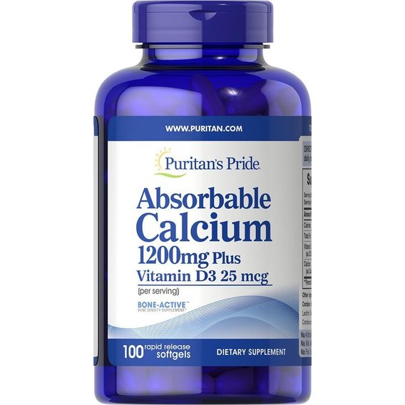 Микроэлемент Кальций Puritan's Pride Absorbable Calcium 1200 mg with Vitamin D 1000 IU 100 Softgels