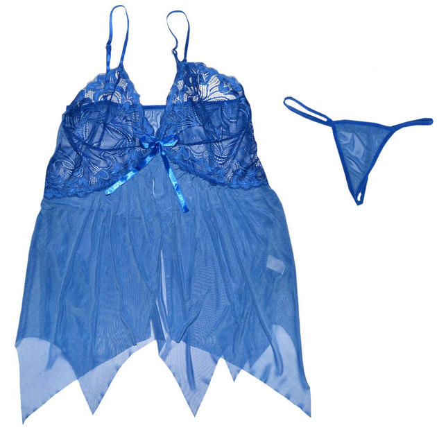 Прозрачный пеньюар с трусиками We Love XL Синий (BLUE_xl_DLSC432)