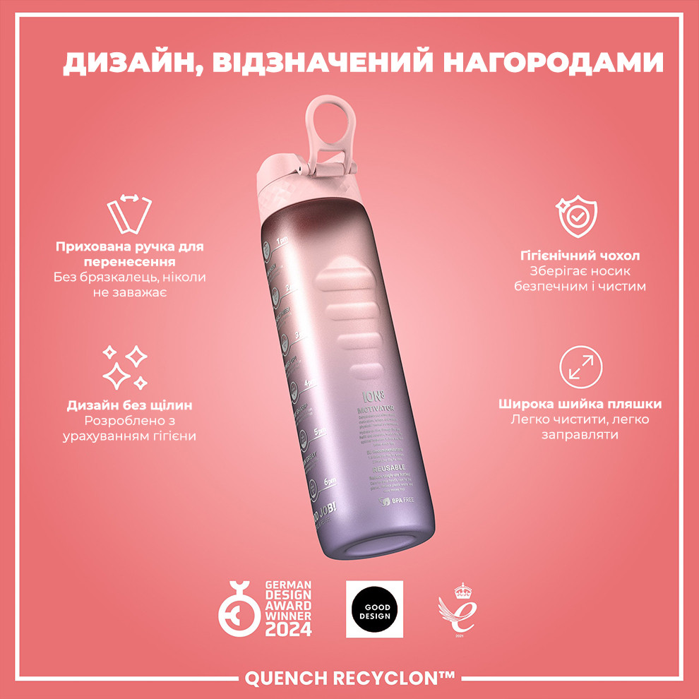 Пляшка для води ION8 BPA Free Times To Drink 1 л Periwinkle Rose (I8RF1000PPRMOT)