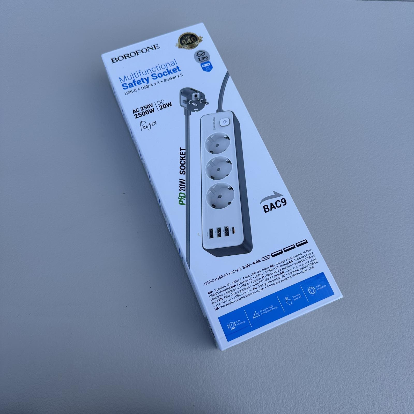 Сетевой удлинитель Borofone BAC9 16650 на 3 розетки 3 USB-А и 1 USB-C порт 2 м Белый (23757)