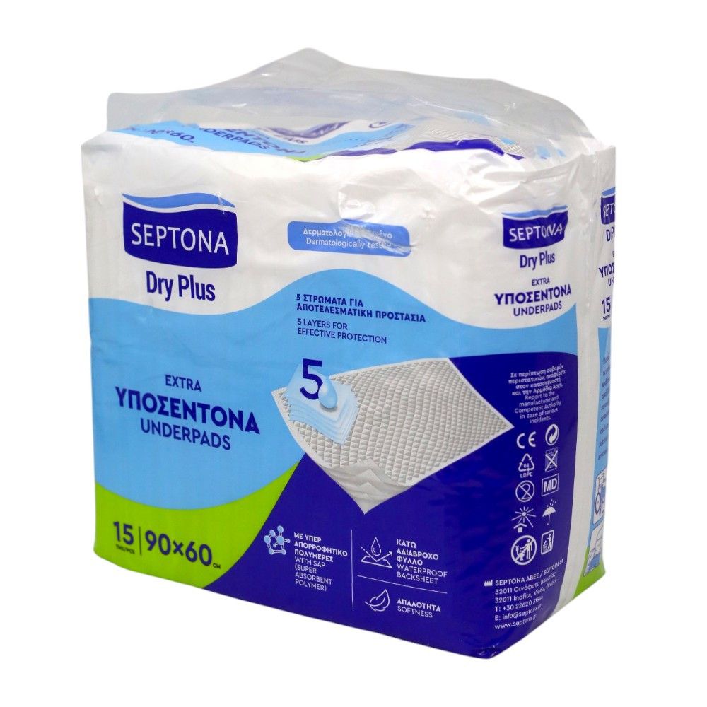 Пеленки влагопоглощающие одноразовые Septona Dry Plus Extra 60х90 Белый 15 шт