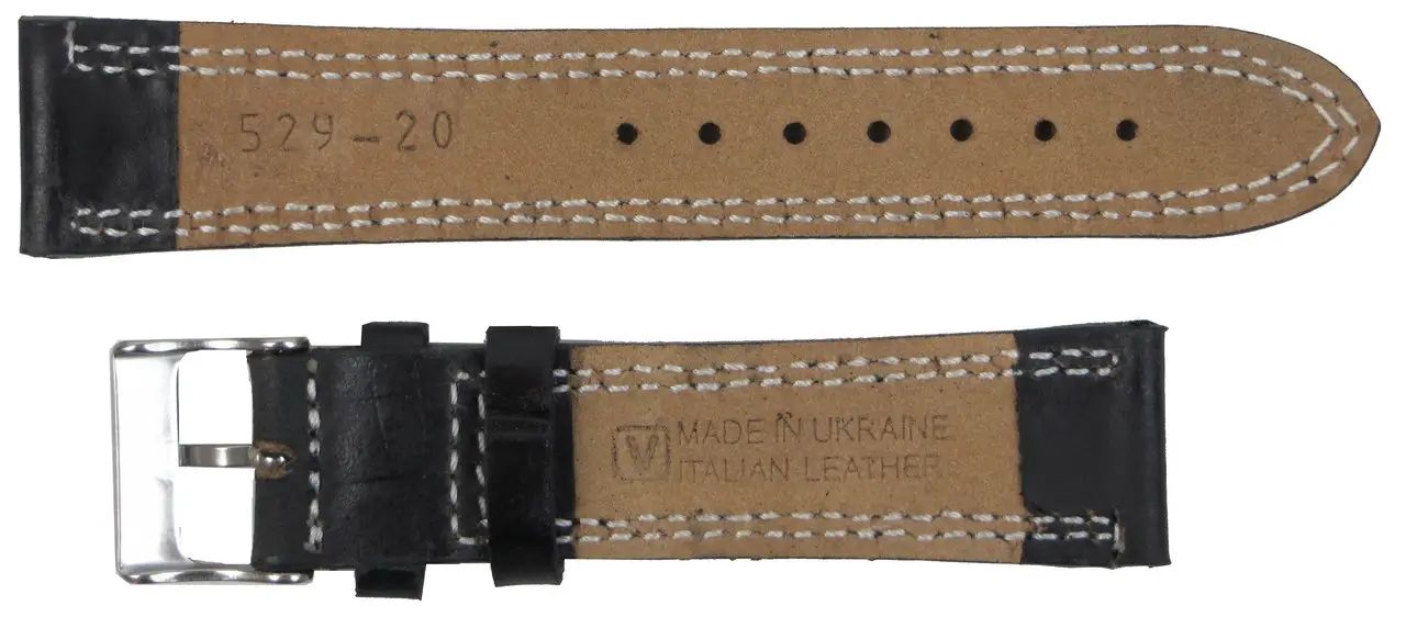 Ремешок для часов из кожи Mykhail Ikhtyar 20 мм Черный (S529-20S black)
