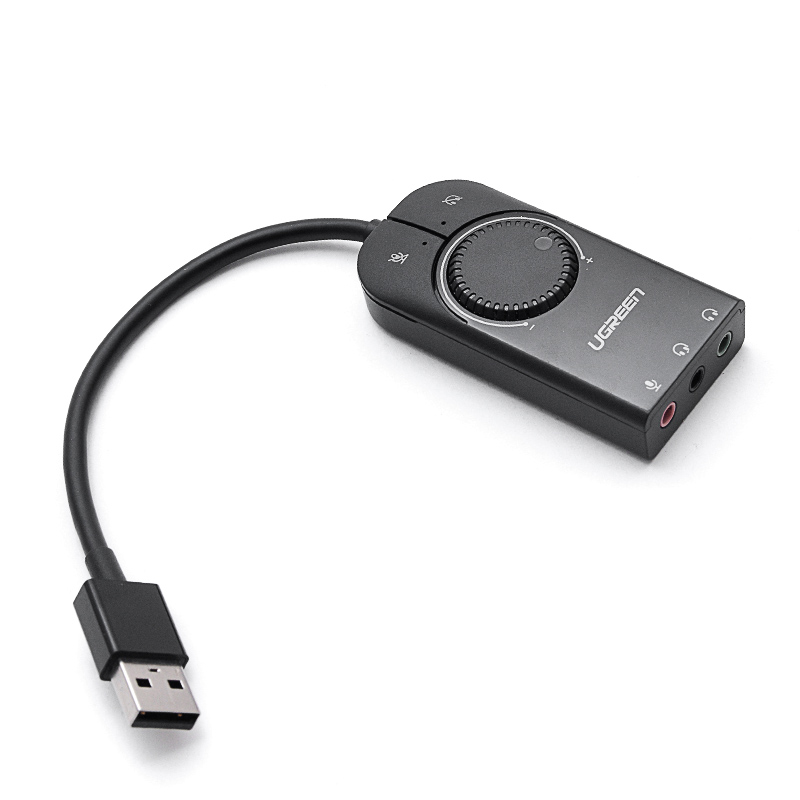 Внешняя USB звуковая карта Ugreen CM129 с регулятором громкости | Аудио-адаптер на 3 порта 3,5 мм Jack