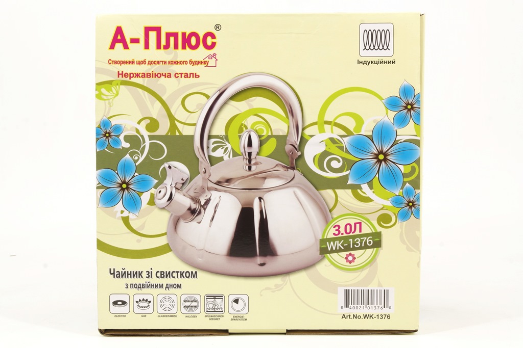 Чайник кухонний зі свистком A-PLUS WK-1376 3 л Сталевий