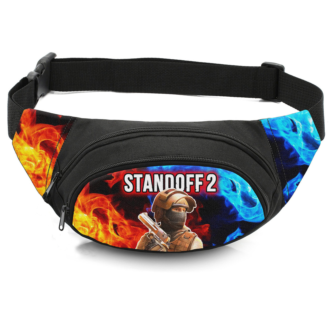 Сумка-бананка дитяча Standoff 2 з принтом, чорна, 32x8x13 см