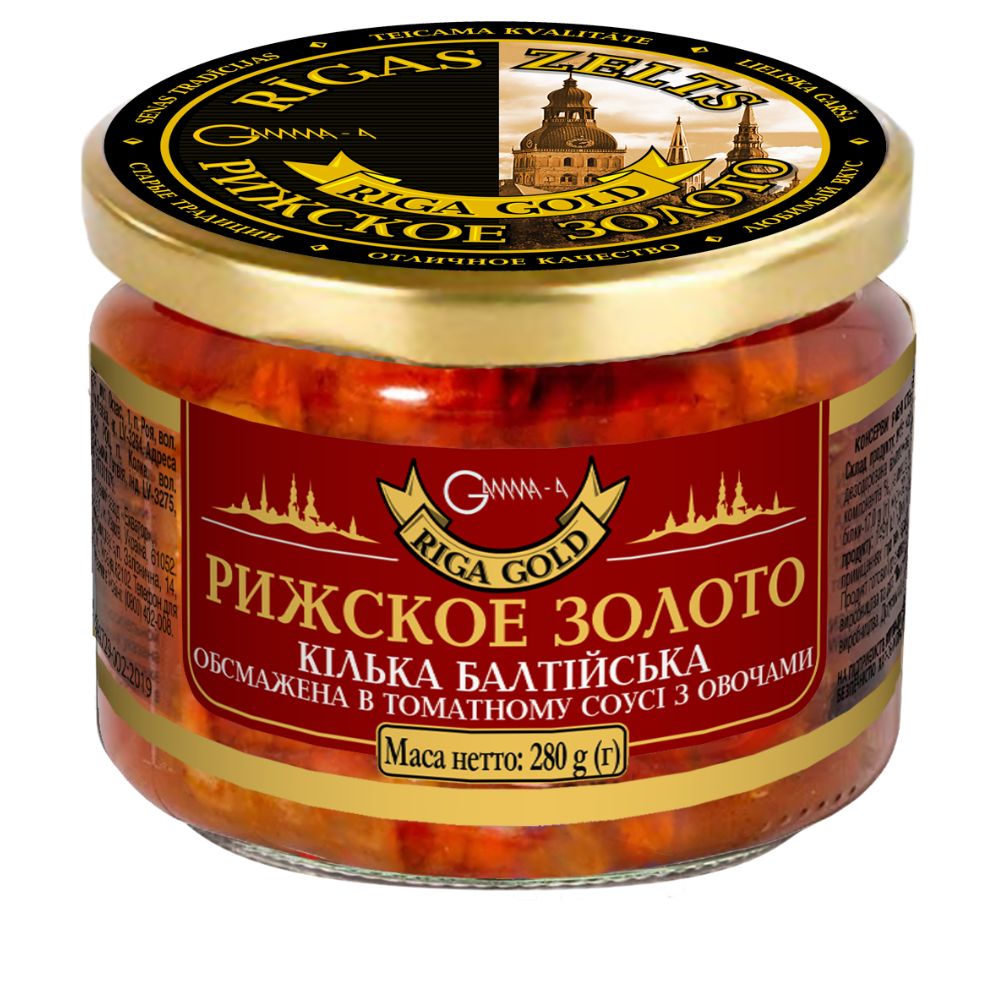 Кілька балтійська обсмажена в томатному соусі з овочами Ризьке золото 280 г (4820062446969)