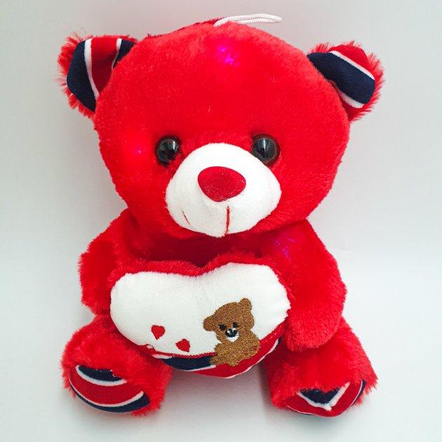 Ведмедик Тедді 25 см з серцем UKC зі світловими та звуковими ефектами Червоний