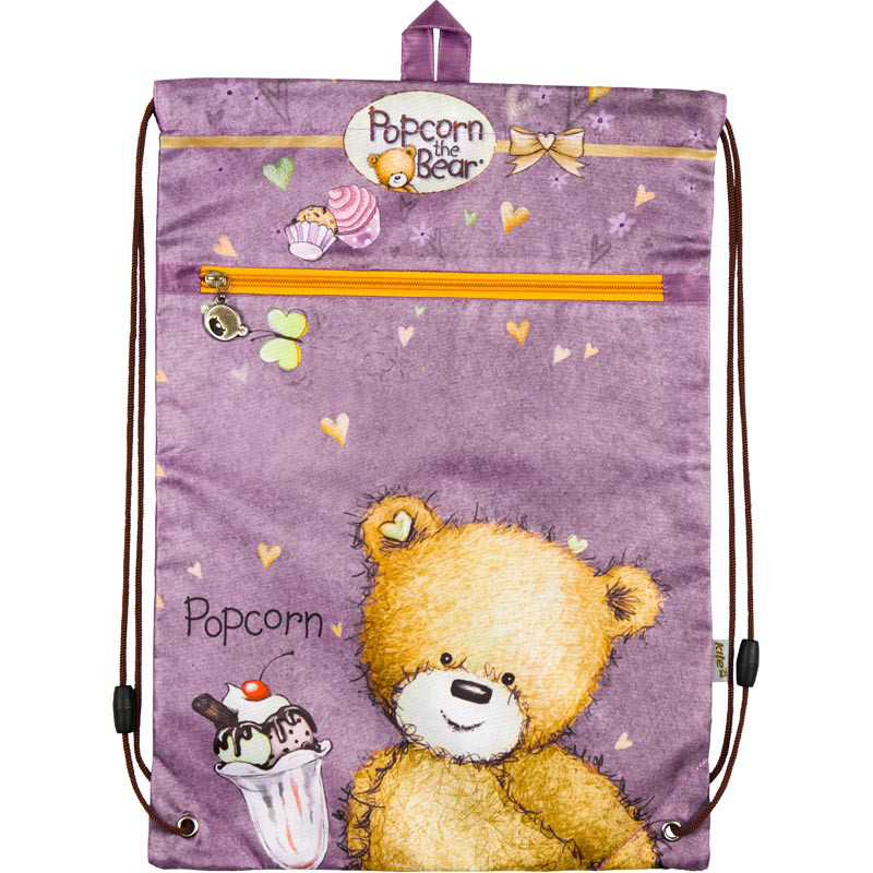 Сумка для взуття з кишенею Kite Popcorn Bear Фіолетовий (PO18-601M-1)