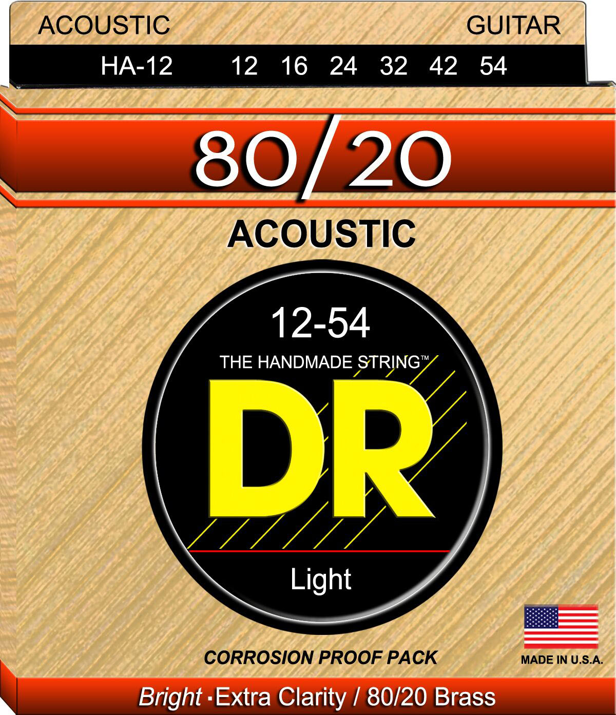 Струни для акустичної гітари 6 шт DR HA-12 Hi-Beam 80/20 Bronze Acoustic Guitar Strings Light 12/54