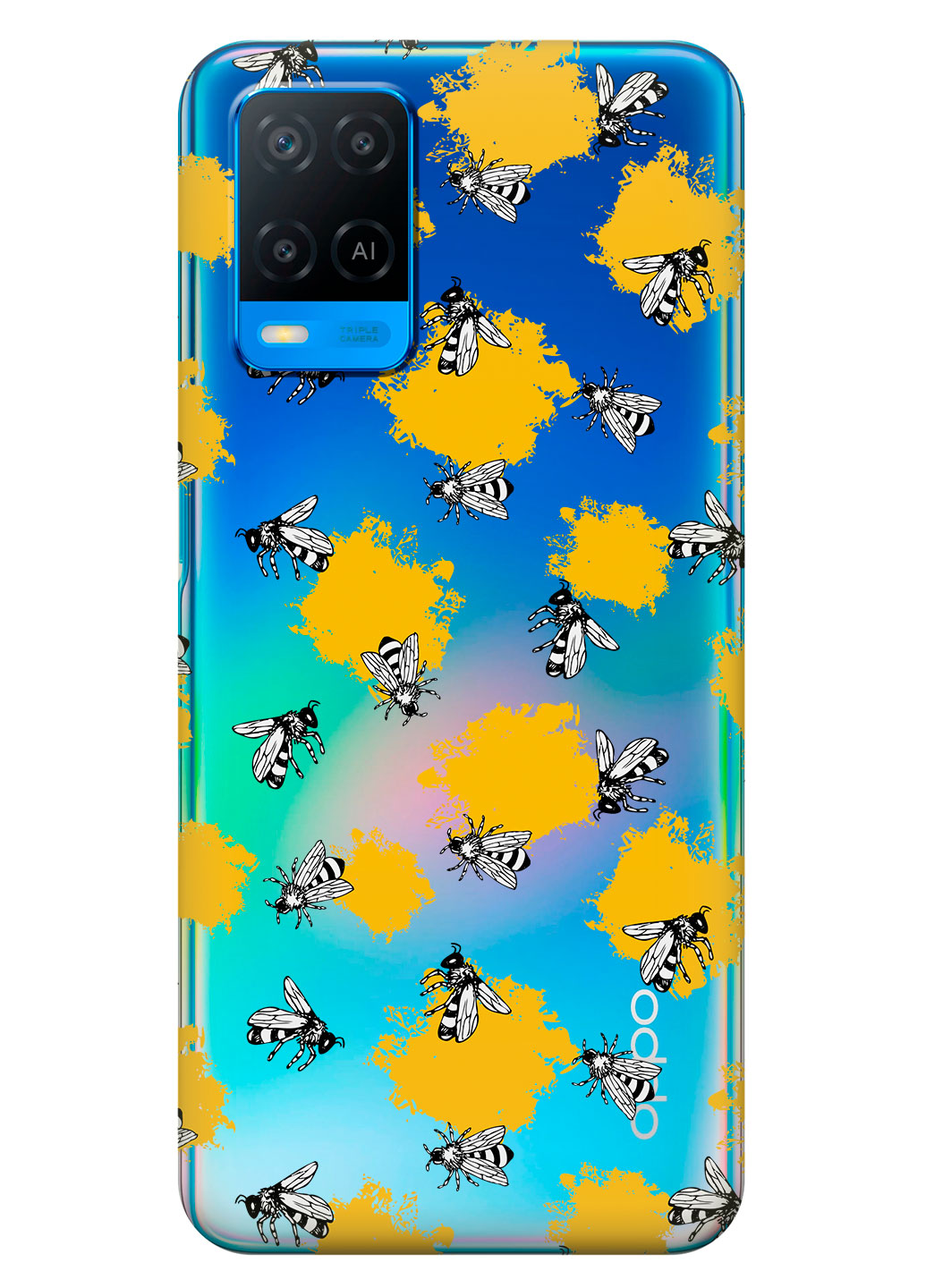 Прозрачный силиконовый чехол iSwag для OPPO A54 с рисунком - Пчелы (KS14552)