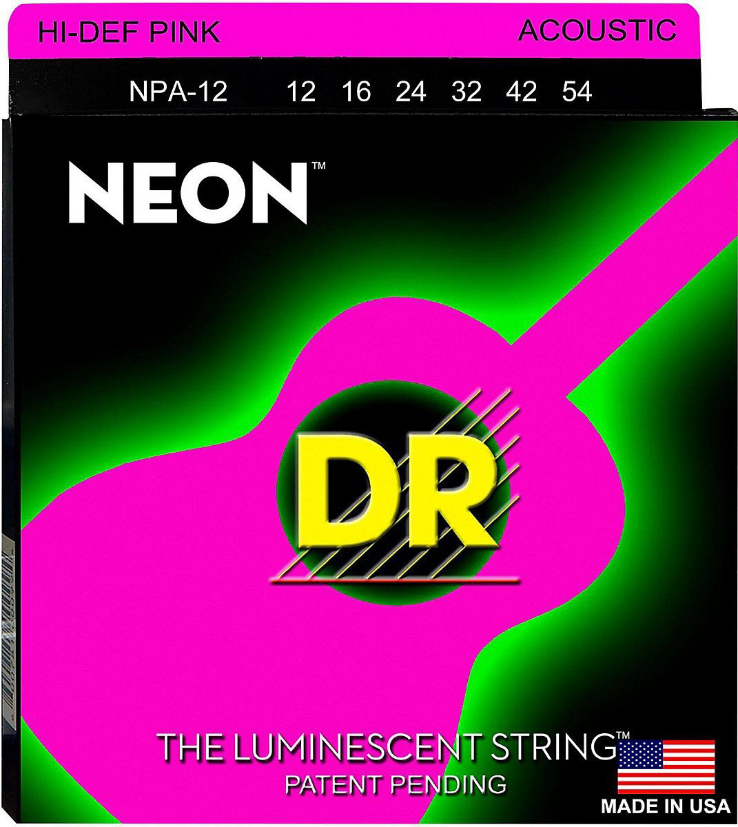 Струни для акустичної гітари 6 шт DR NPA-12 Hi-Def Neon Pink K3 Coated Medium Acoustic Guitar Strings 12/54