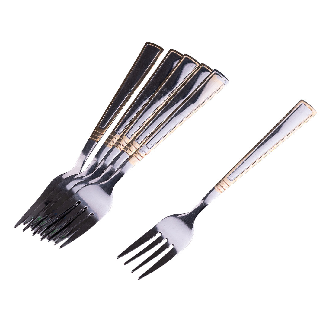 Набор столовых вилок TS Kitchen 6 штук с каймой хром с золотом (HP702)