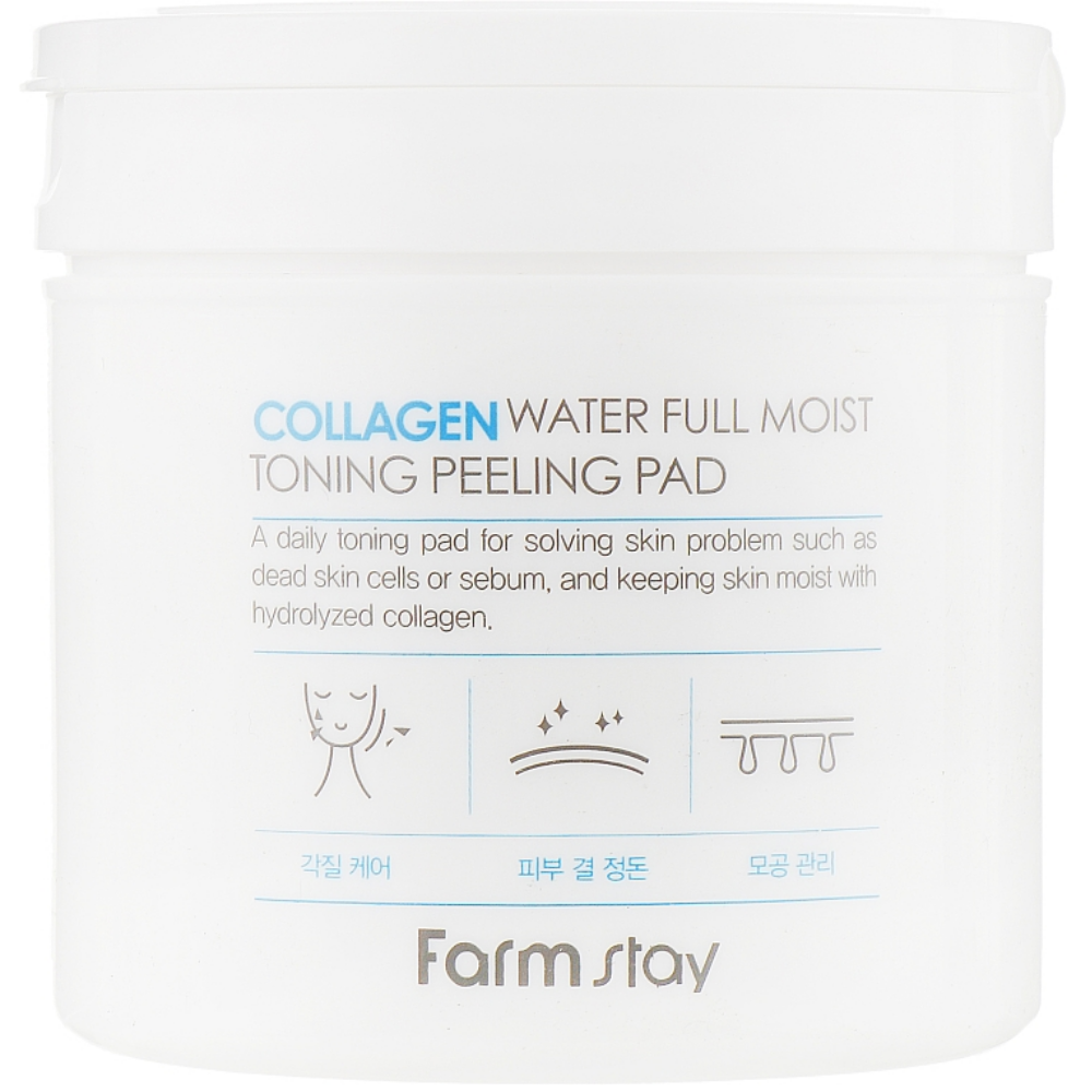 Тонизирующие пилинг-салфетки для лица с коллагеном FarmStay Collagen Water Full Moist Toning Peeling Pad 70 шт (8809595051136)