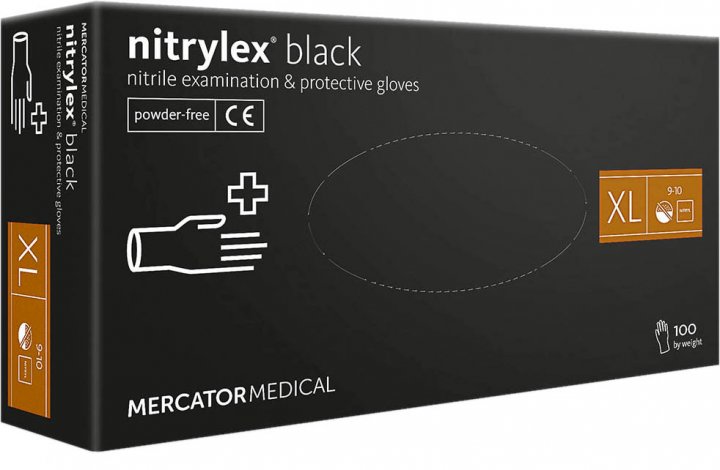 Рукавички нітрилові nitrylex MERCATOR MEDICAL 100 шт XL Black