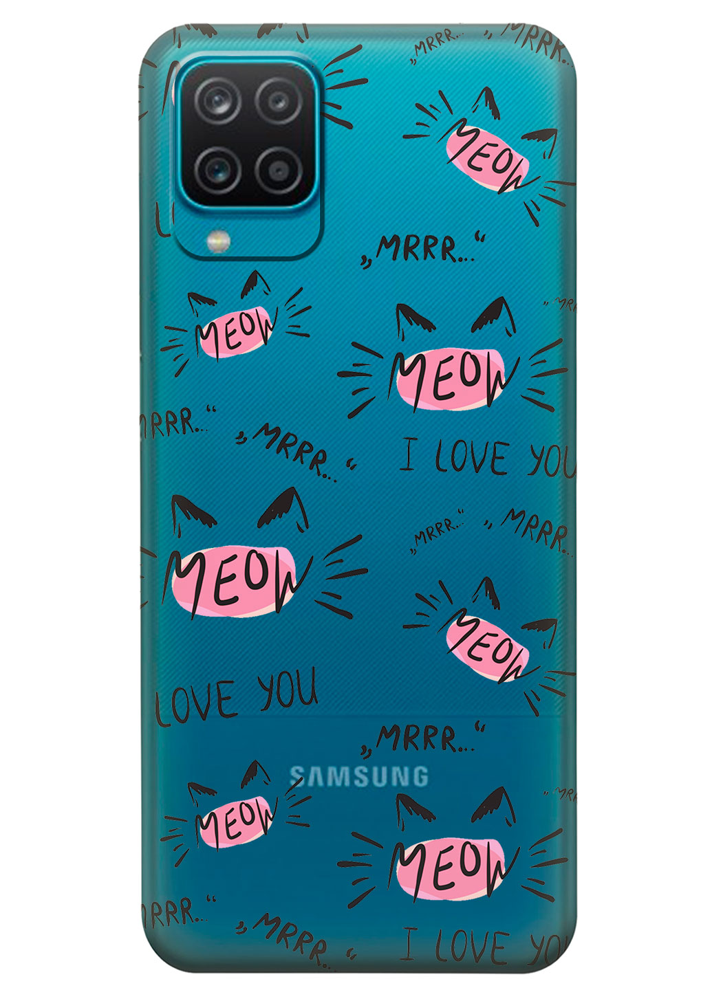 Прозрачный силиконовый чехол iSwag для Samsung Galaxy M12 с рисунком - Кошачьи мордочки (KS14836)