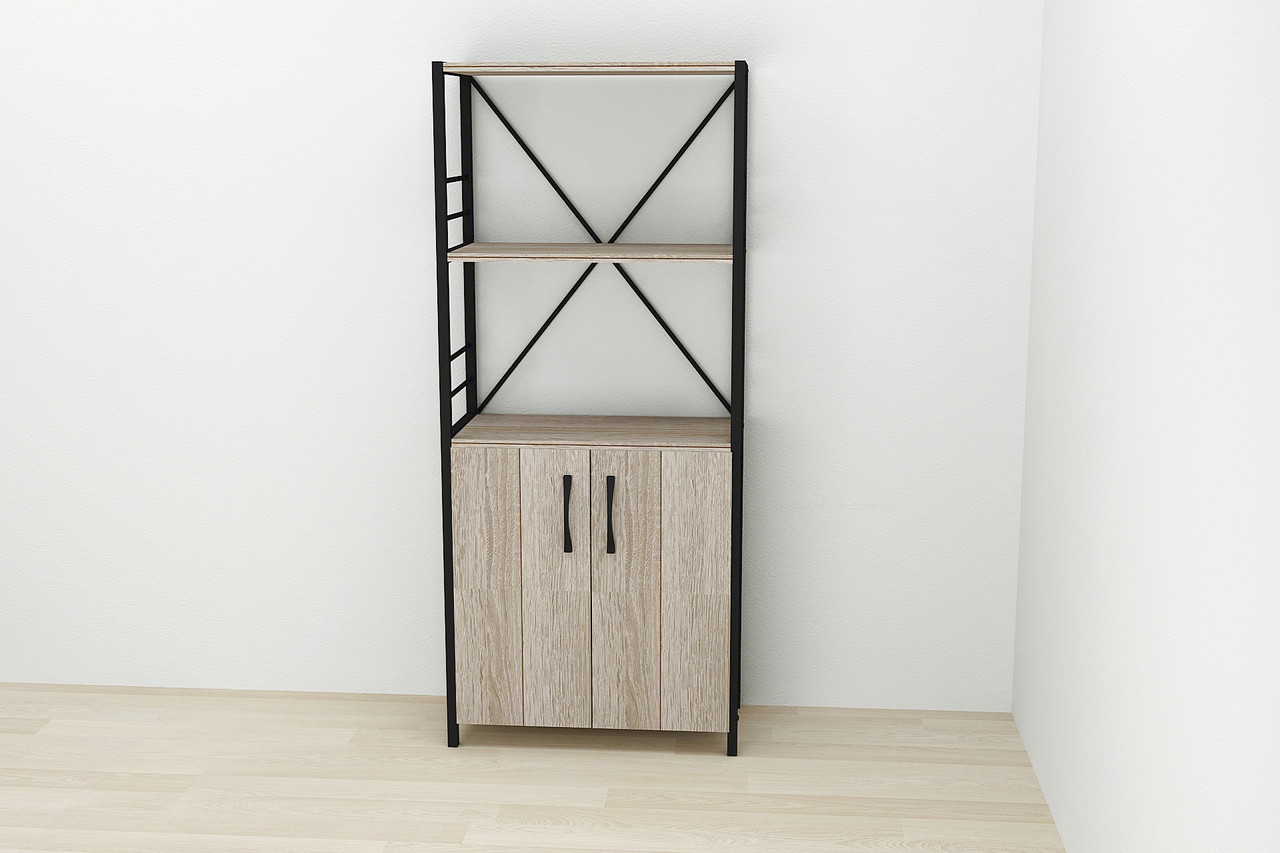 Етажерка 3/60 Ferrum-decor Серії Конект із тумбою 144x60x28 Чорний ДСП Сонома Трюфель (FD1025)