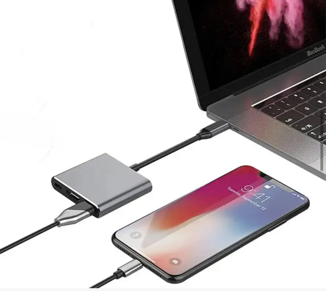 Переходник адаптер TWS 3в1 с Type-C на HDMI USB USB-C / Конвертер Full HD 1080p 4K 2K UHD