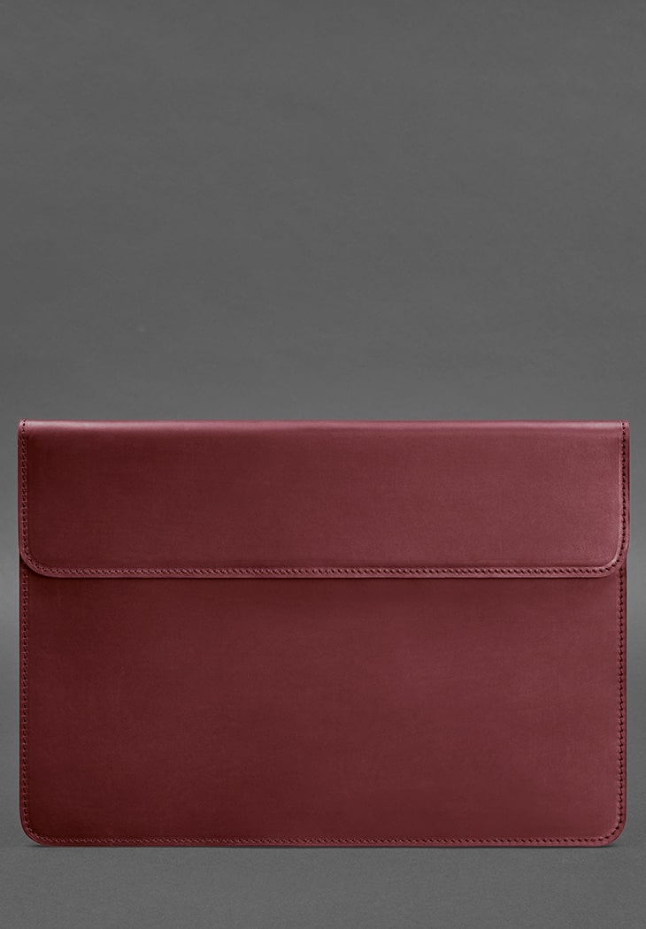 Кожаный чехол-конверт на магнитах для MacBook 16 дюйм Бордовый Crazy Horse BlankNote