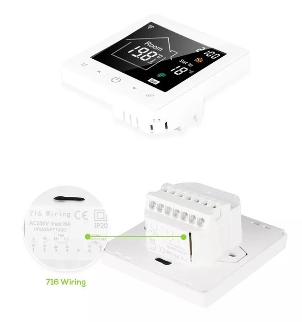 Терморегулятор сенсорный с Wi-Fi SmartHo М2 для теплого пола совместим с TUYA Умный дом Белый (050694) Smarthouse