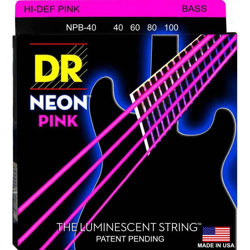 Струны для бас-гитары DR NPB-40 Hi-Def Neon Pink K3 Coated Light Bass Guitar 4 Strings 40/100
