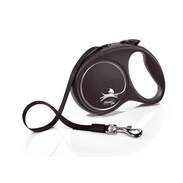 Рулетка для собак Flexi New Classic М 5 метров, до 25  кг (черная), поводок с лентой