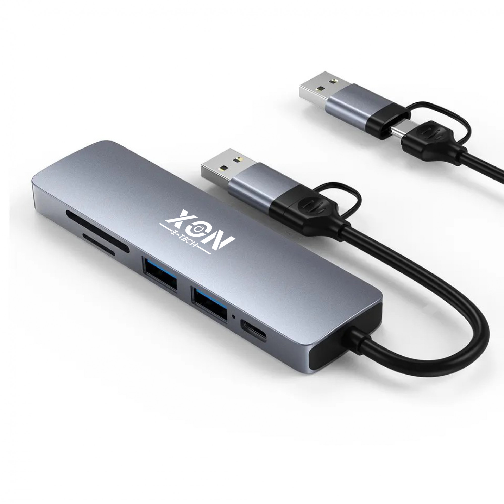 USB-хаб XON SmartHub 6 в 1 SD/TF + Type-C + USB3.0 + 2хUSB2.0 Сірий (UHUHP062322G 5146)