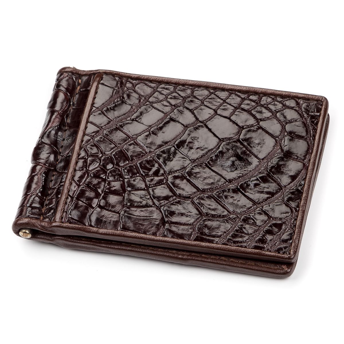 Зажим CROCODILE LEATHER 18052 из натуральной кожи крокодила Коричневый, Коричневый