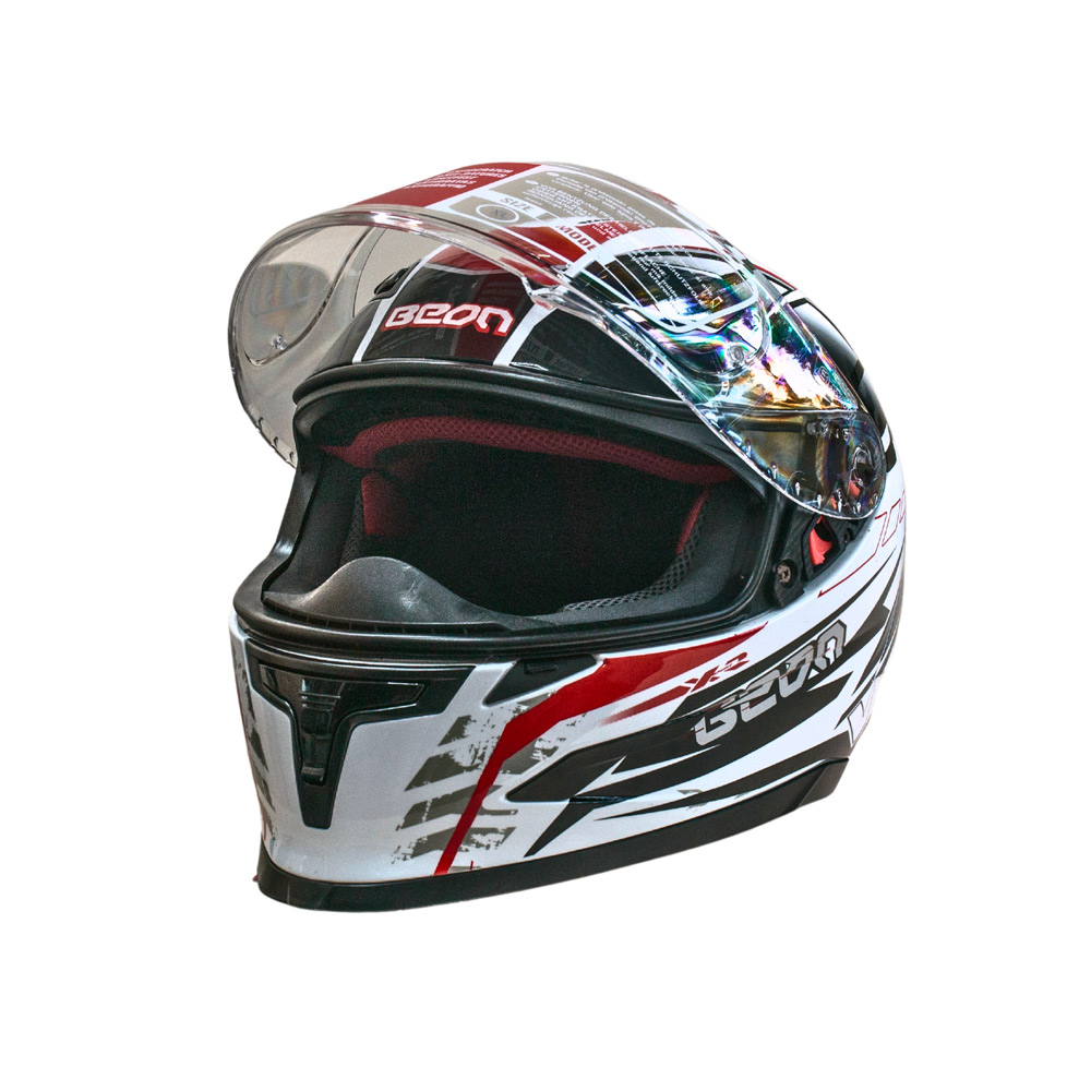 Мотошлем интеграл Beon B-503 Single Visor Angle Tear XL Shiny White-Red (298712)