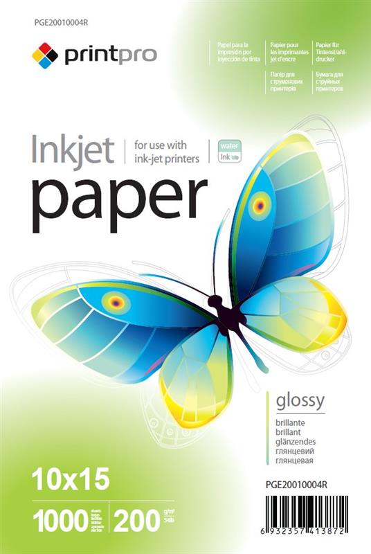 Фотобумага PrintPro глянцевая 200г/м2 10x15см 1000л (PGE20010004R)