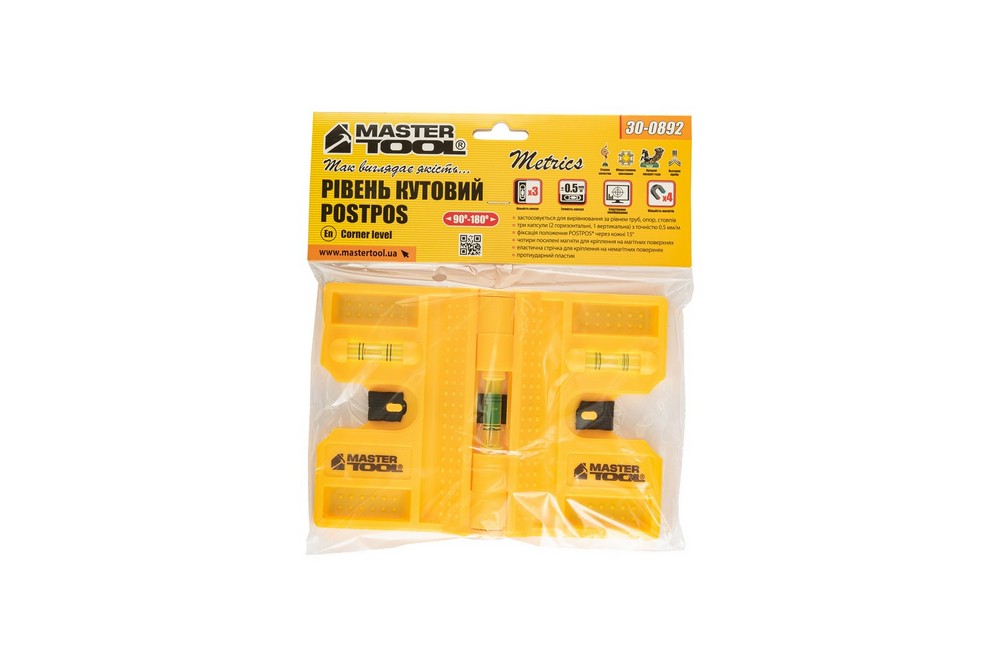 Уровень угловой складной MASTERTOOL GM POSTPOS с шарниром 90°-180° 3 капсулы 4 магнита (30-0892)