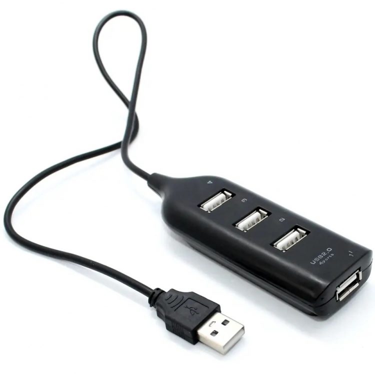 Разветвитель хаб Mine USB hub 2.0 4 порта 12 см Черный (hub_hqeeyu)
