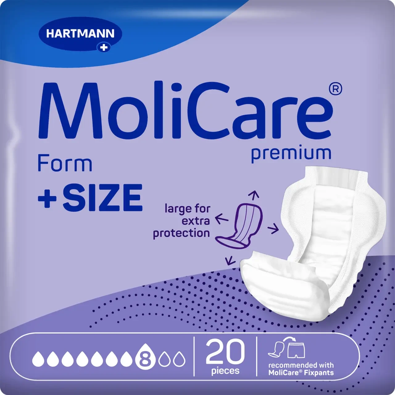 Прокладки анатомической формы при недержании Paul Hartmann MoliCare Premium Form +SIZE 8 капель 20 шт