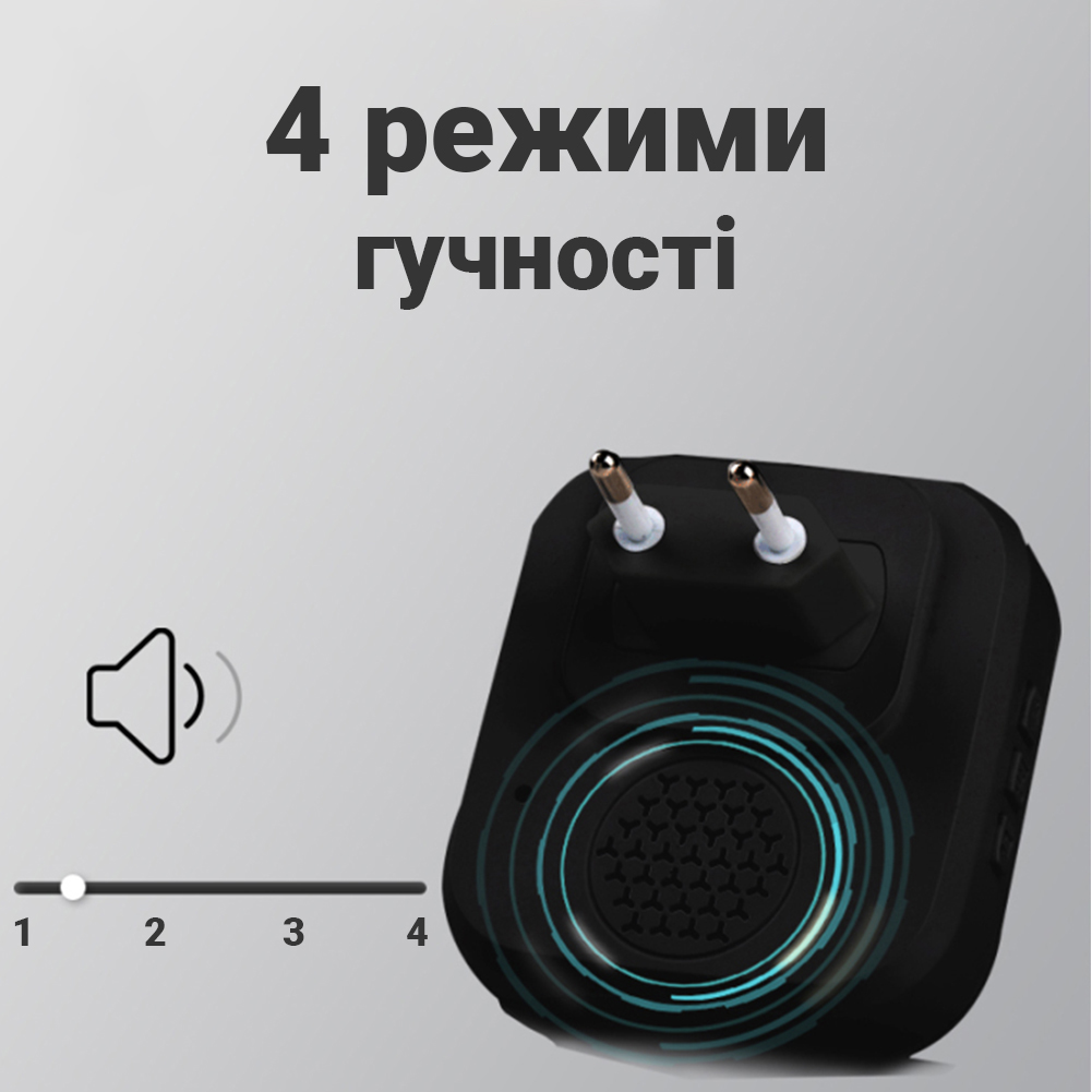 Беспроводной дверной звонок с часами Digital Lion WDB-07C-2 с 2-мя приемниками до 150 м Черный (1009)