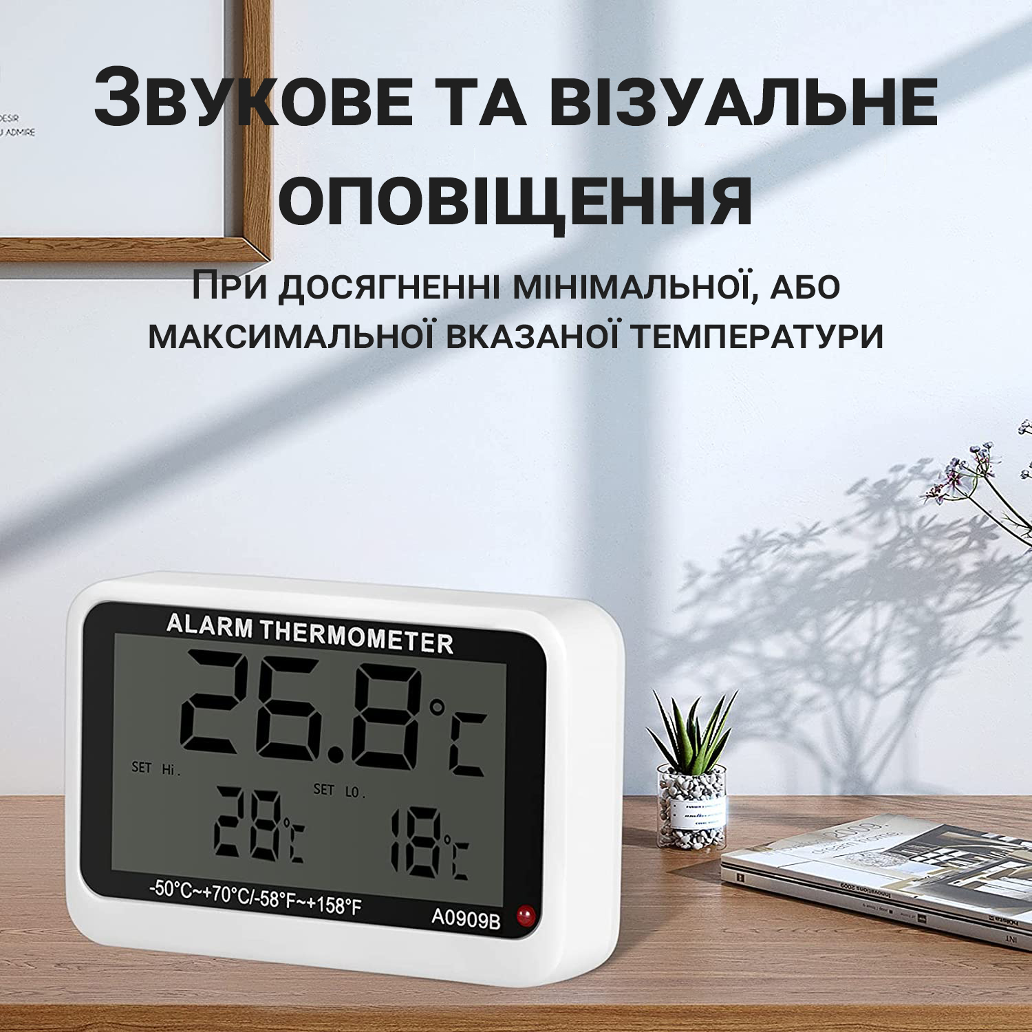 Цифровий термометр для холодильника з сигналізатором температури UChef A0909B Білий з чорним