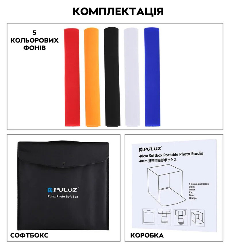 Фотобокс Puluz PU5140 для предметной съемки 40x40x40см + 5 фонов White-Black (3_03938)