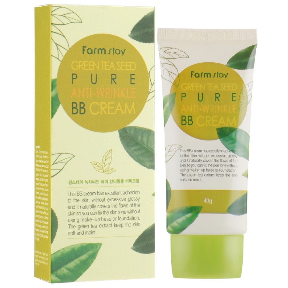 Крем для обличчя, що матує ВВ, омолоджуючий Farmstay Green Tea Seed Pure Anti-Wrinkle BB Cream 40 г (8809317286365)