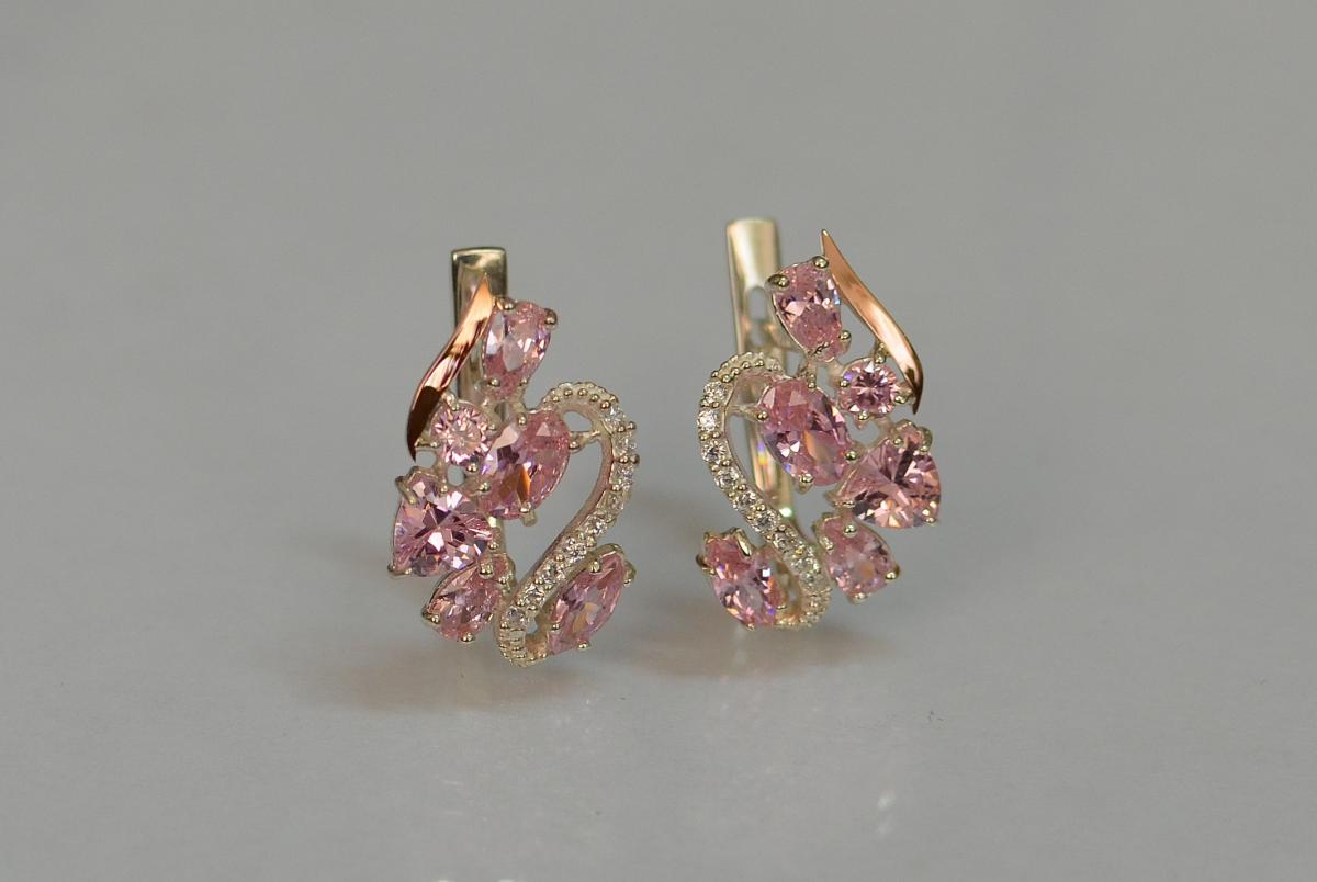 Срібні сережки Sil із золотими пластинами 152s-10 Рожевий (Sil-1069)