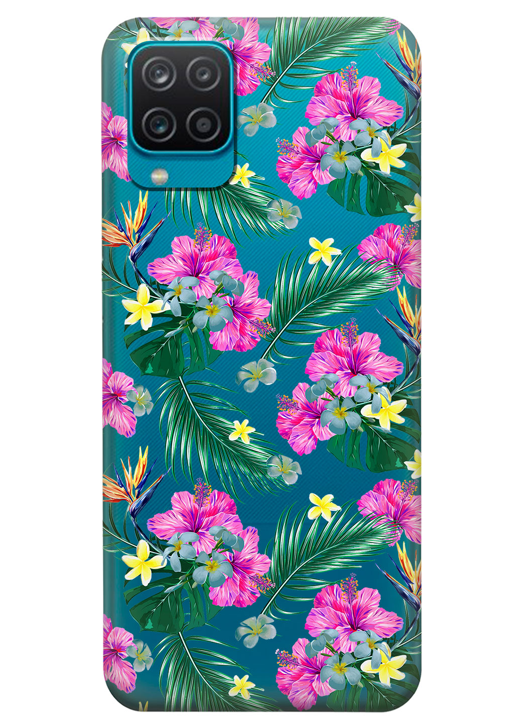 Прозорий силіконовий чохол iSwag для Samsung Galaxy M12 - Тропічні квіти (KS14829)
