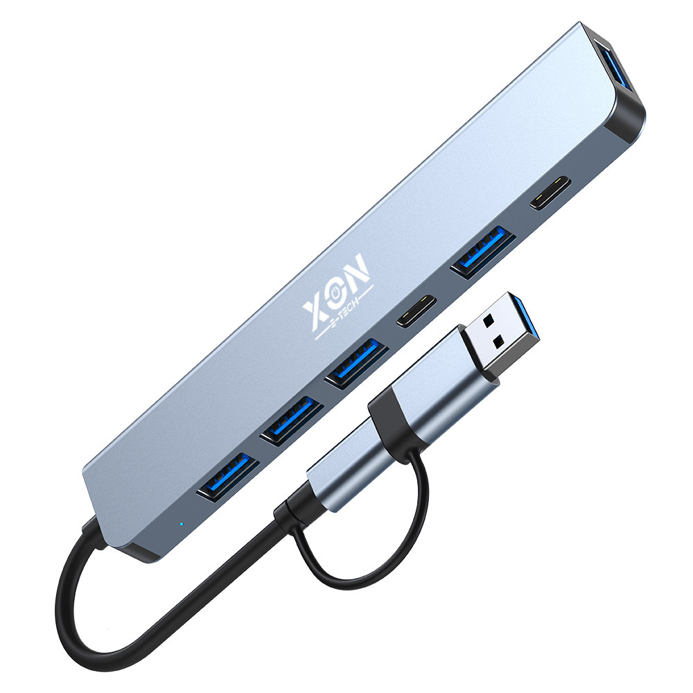 USB-хаб XON SmartHub 7 в 1 2xType-C USB3.0, 4xUSB2.0 Серый (UHUHP071342G 5184)