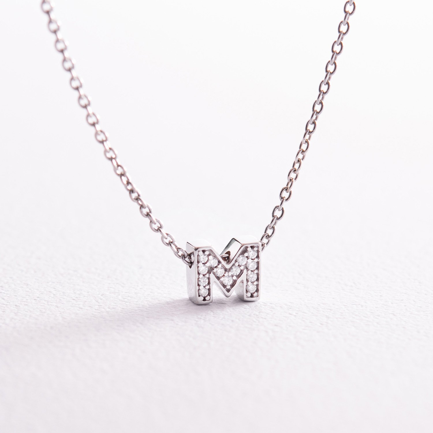 Серебряное колье с буквой М с фианитами 1103 М Оникс 45