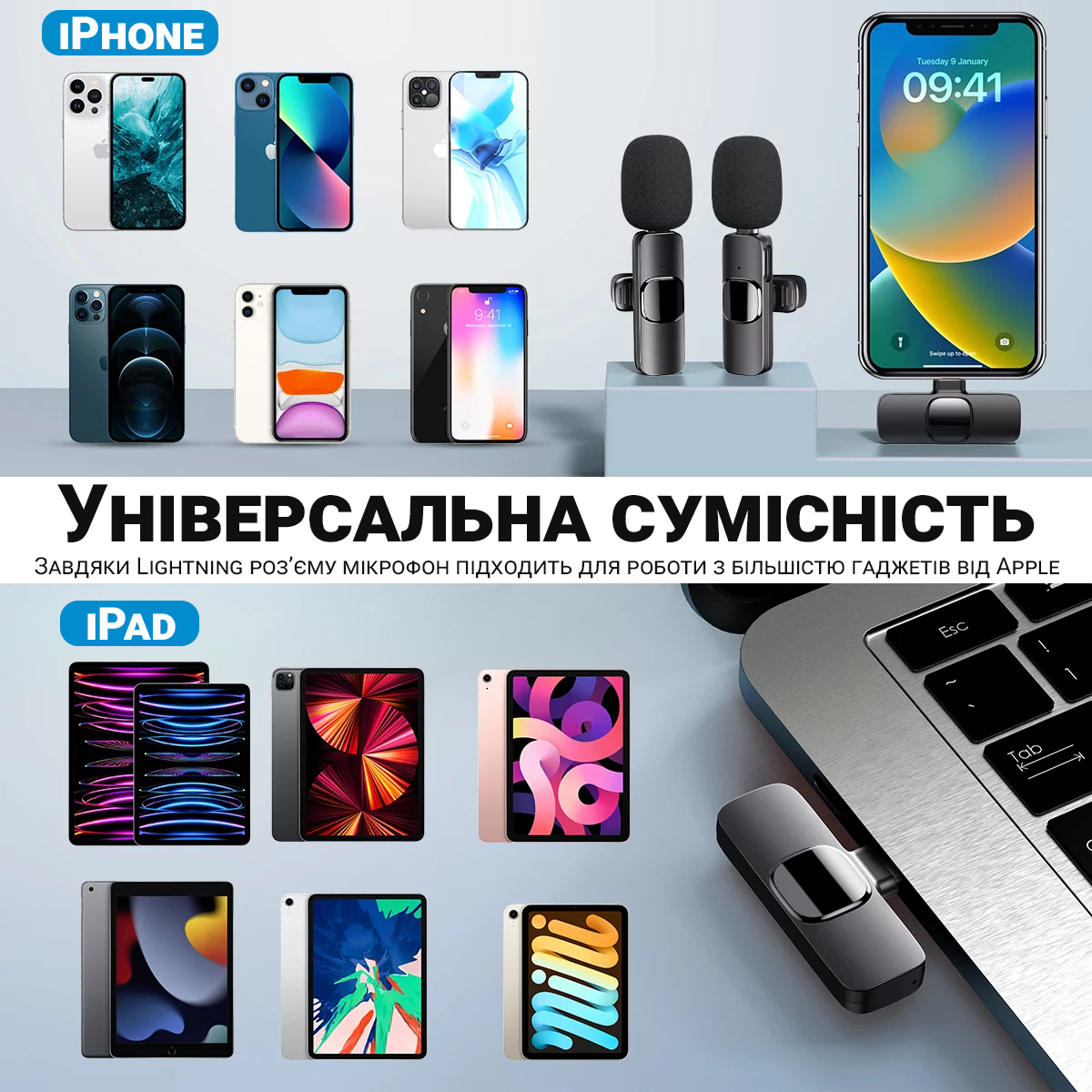 Беспроводной петличный Lightning микрофон Savetek P27 iPhone iPad Macbook 2.4 ГГц
